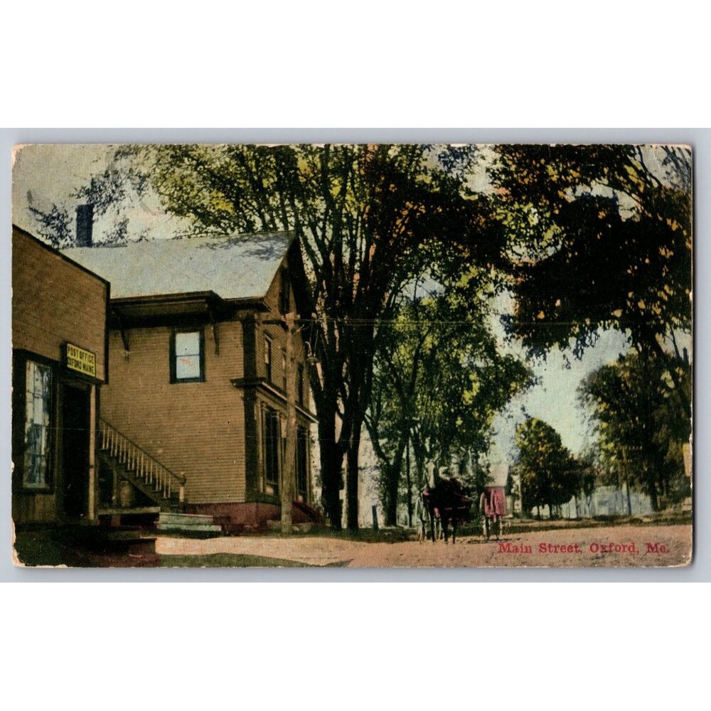 Antique 1912 Oxford Maine Main Street Postcard With Horse & Buggy Scene #1643